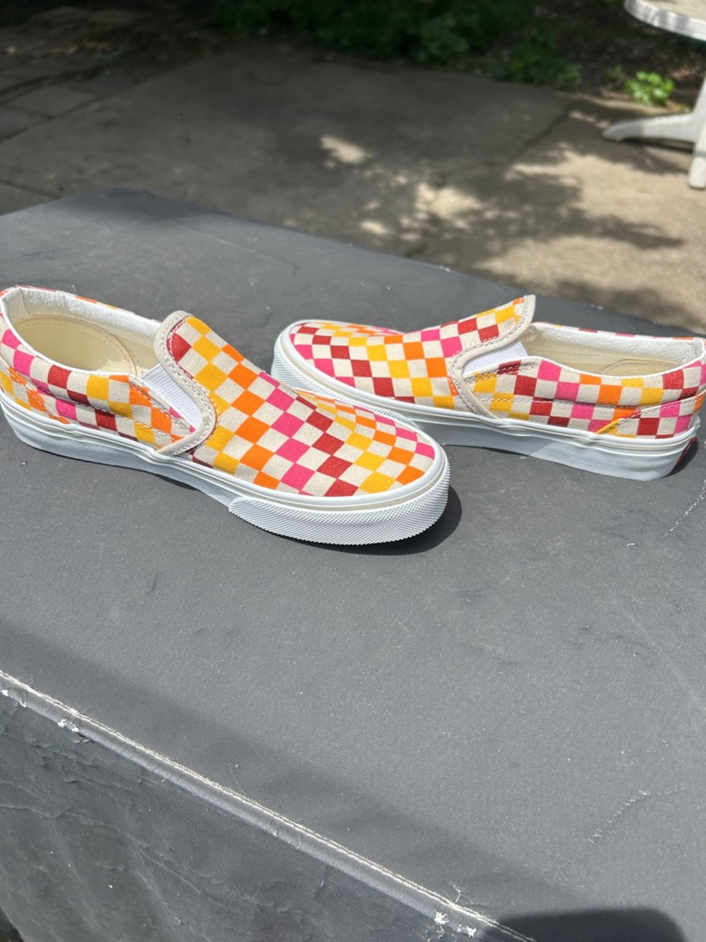 Vans Kids Slip-On Checkerboard Sneakers - Pink, Orange, Yellow - Picture 3 of 7